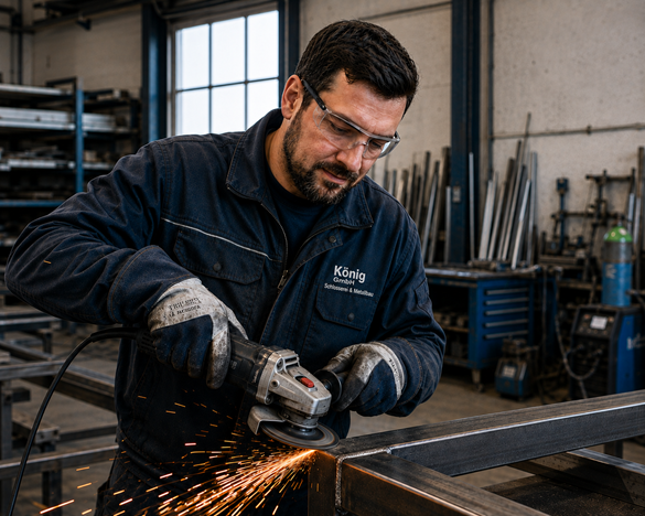 Metallbauer bei Schleifarbeiten an einer Stahlkonstruktion